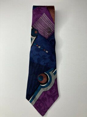 EMILIO PONTI Men’s Tie Multi-Color Purple Blue 3.5" Width Abstract Silk